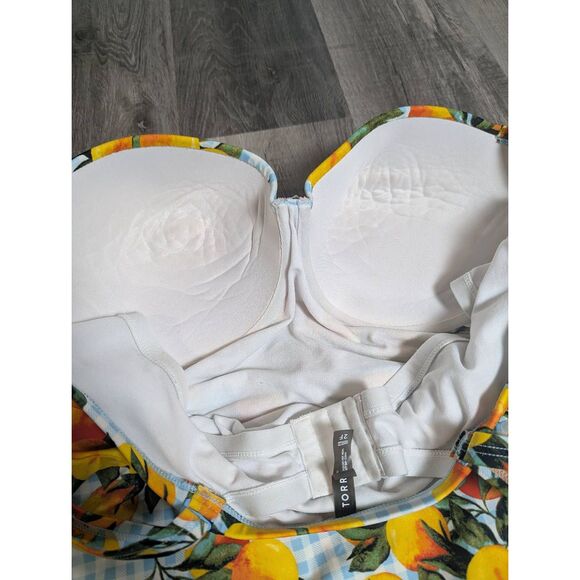 Torrid Gingham & orange fruit push up peplum skirt one piece swimsuit 2X Full - Picture 7 of 7